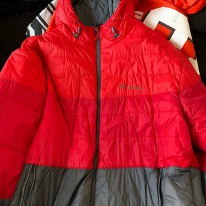 Men's Red Grey Insulated Puffer Hooded Down Jacket
